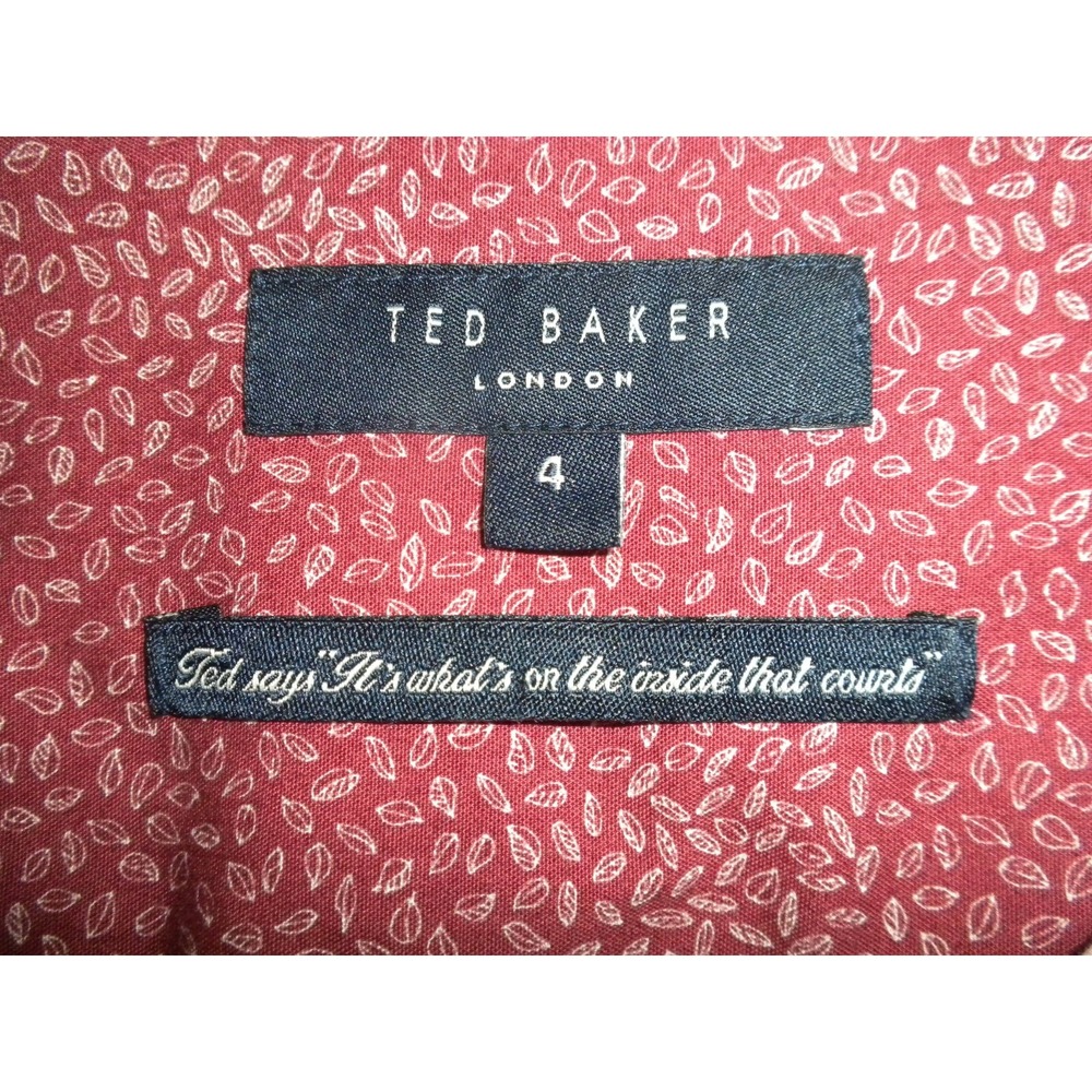 Ted Baker London Dress‎ Shirt Size 4 L Red Geometric Button Up Long Sleeve Cuffs - Picture 6 of 14